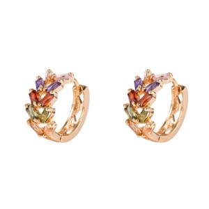 Европейска и американска мода лична лист месинг микро-инкруст циркон обеци женски корейски темперамент обеци метални студени вя...