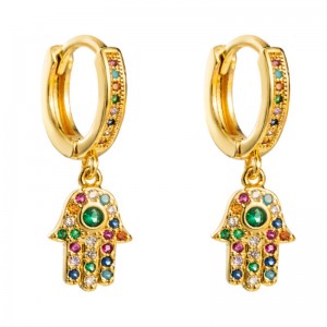 Мед микро-инкрустирани цветни скъпоценни зърна женски европейски и американски стил тенденция личност палмови обеци студена вя...