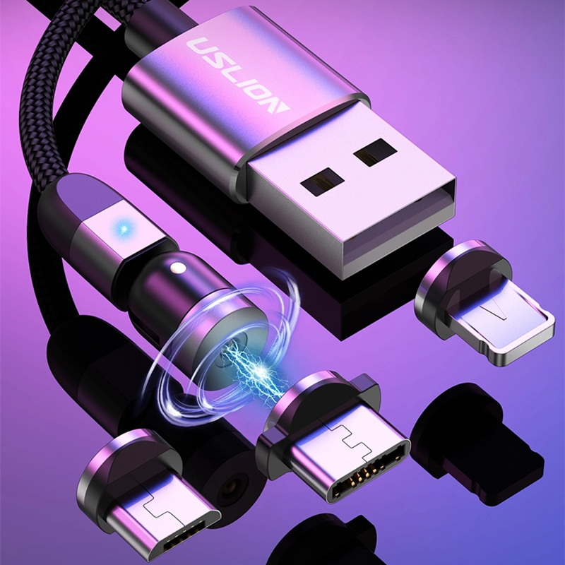 2nd Gen 540 ротация микро USB тип C Магнитно зареждане Кабел Найлон с оплетка магнитна бързо зареждане USB кабел