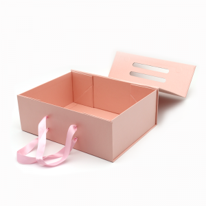 Потребителско лого отпечатана сгъваема хартия плосък пакет козметични подаръци пакети розови магнитни кутии с дръжка