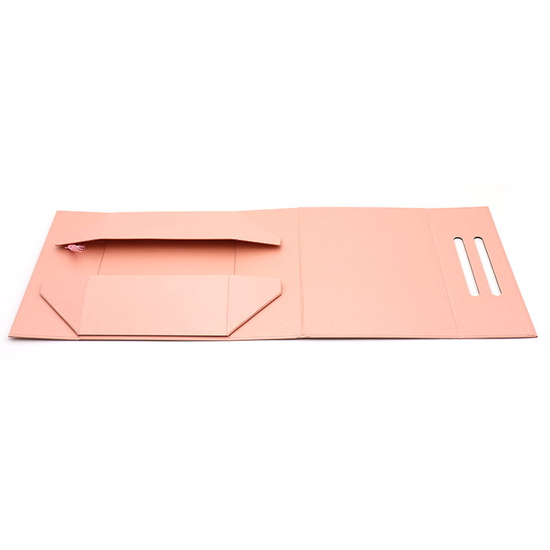 Потребителско лого отпечатана сгъваема хартия плосък пакет козметични подаръци пакети розови магнитни кутии с дръжка