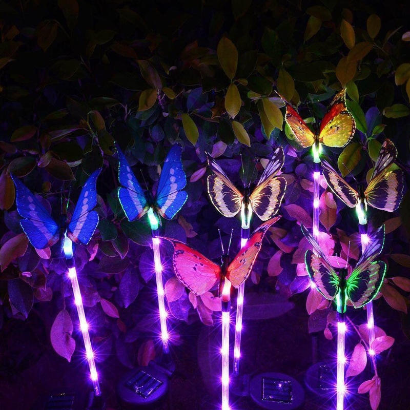 Многоцветна сменяща светодиодна градина слънчева светлина влакна оптична пеперуда декоративни светлини градинска слънчева кола