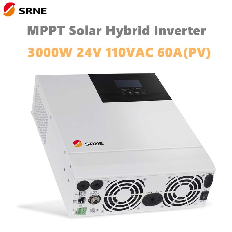 SRNE 3000W All-in-One MPPT хибриден слънчев инвертор 24V 110VAC чиста синусоида макс 100V 60A 50Hz 60Hz инвертор за зареждане