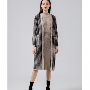 Моден случайник Joker Qianbirdcheck вълна плетена дълга жилетка палто 69069 \\\\ t