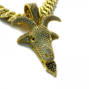 Zircon твърд елен глава Hip Hop огърлица