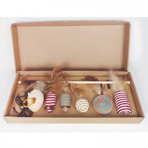 PET дървен пръчка перо забавно котка пръчка комбинация cat играчка кутия седем части мишка сизал топката смешно котка артефакт