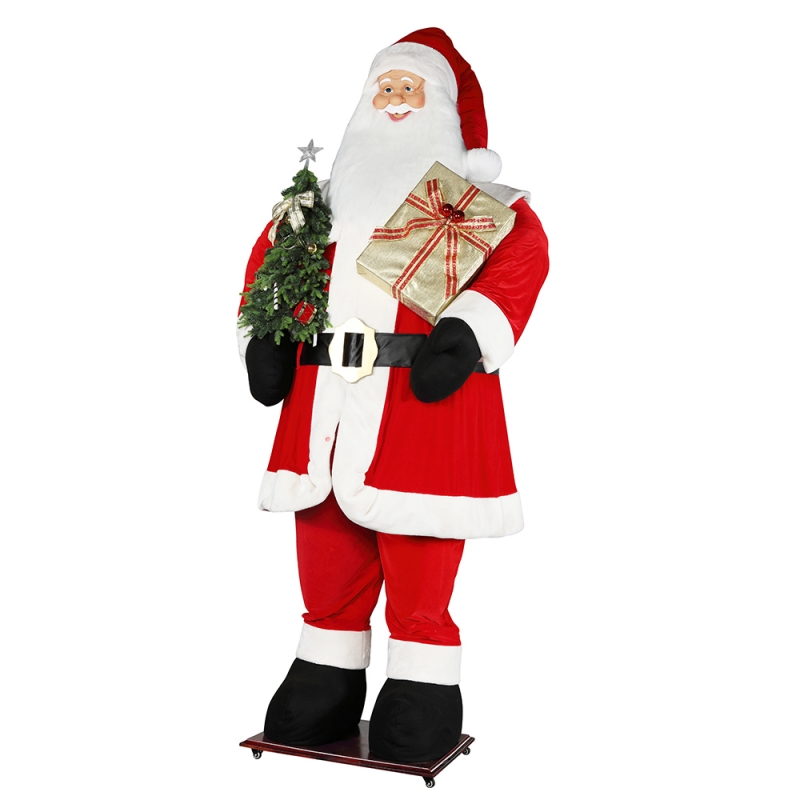 3.8m Голяма Коледа Santa Claus с дърво и подаръчна чанта LED светлина Rise и Down Покажи изложба Декорация Ваканционен фестивал Лукс
