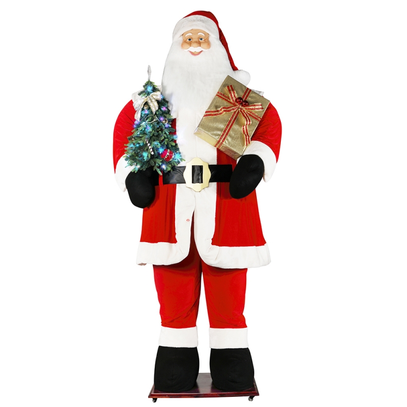 3.8m Голяма Коледа Santa Claus с дърво и подаръчна чанта LED светлина Rise и Down Покажи изложба Декорация Ваканционен фестивал Лукс