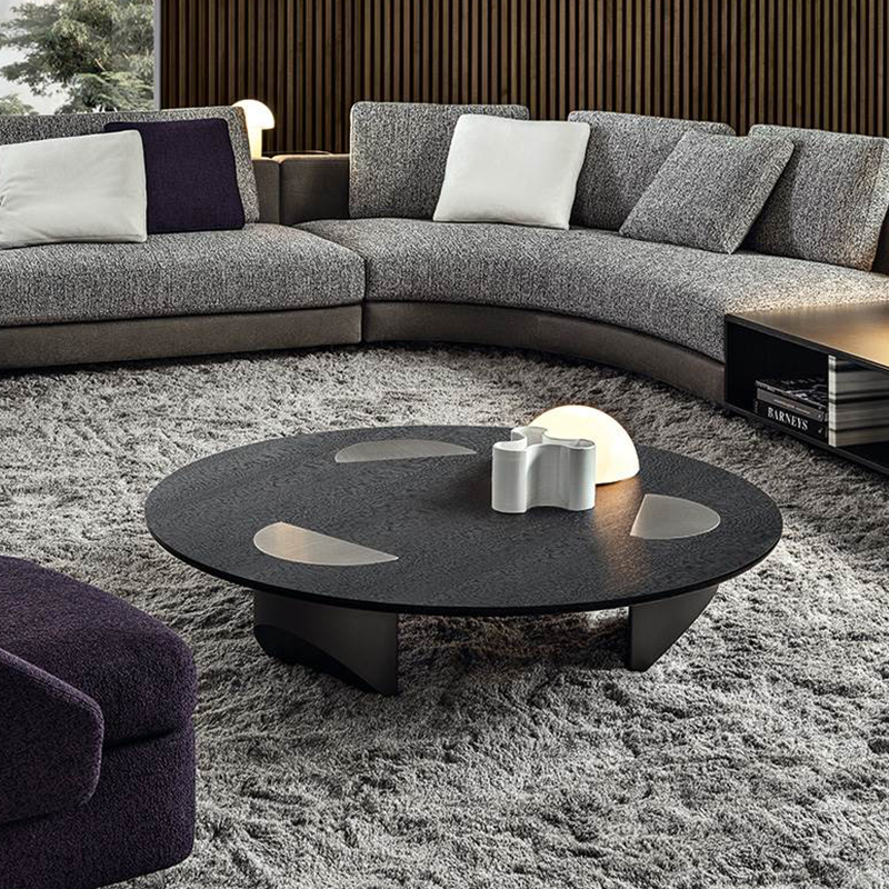 Италиански дизайн от неръждаема стомана, голяма луксозна черна стъкло кръгла кафе маса модерна за хол мебели