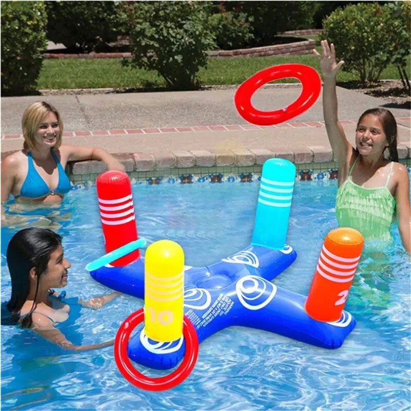 Плаващ плувен пръстен за хвърляне на водни играчки комплект, надуваема игра за хвърляне на пръстени, деца за възрастни на закрито парти за игра на открито