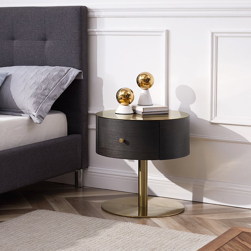 Oak Color Gold Metal от неръждаема стомана нощно шкафче модерен луксозен кръгло легло