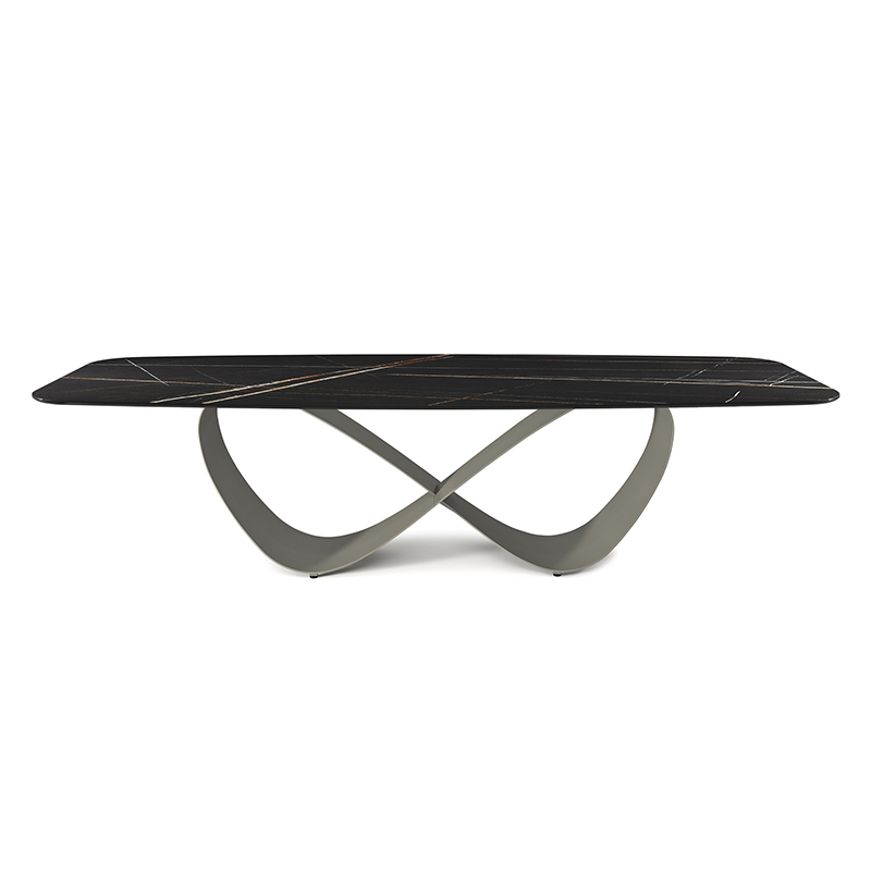 Италиански висококачествен персонализиран неръждаема стомана Модерна дълга луксозна правоъгълна черна панета каменна трапезария 12