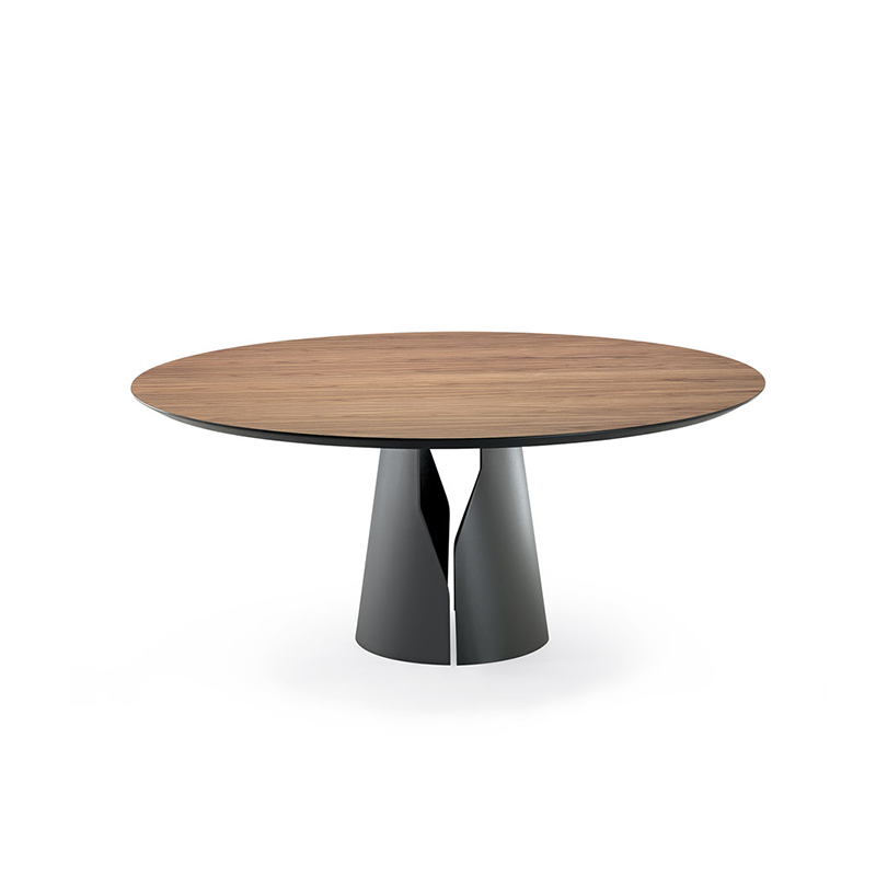 Nordic Space Saving Steel Pedestal Walnut Molid Wood Round Dining Table Set 6 тел.