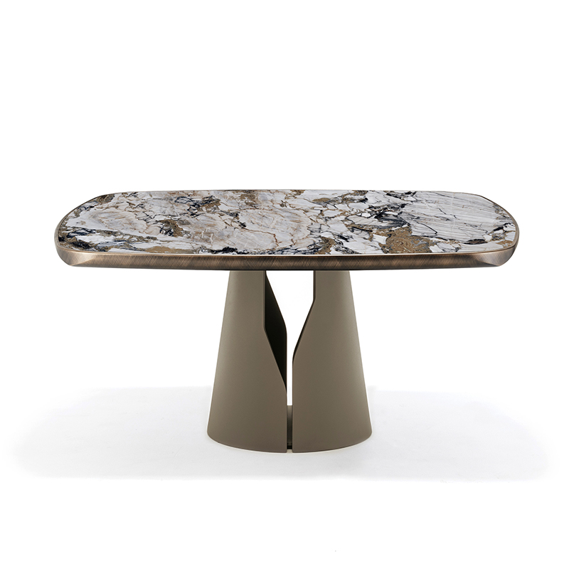 Nordic Space Saving Steel Pedestal Walnut Molid Wood Round Dining Table Set 6 тел.