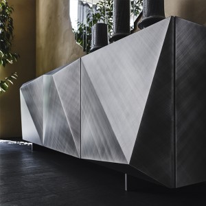 Италиански модерен златен метал с висок гланц Луксозен шкаф на бюфет за трапезария