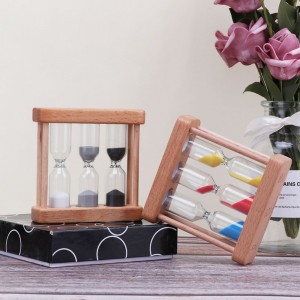 Фабриката може да бъде персонализирана 3 в 1 часовник дърво стъклен пясък таймер за кухня готвене европейски творчески дърво мета...