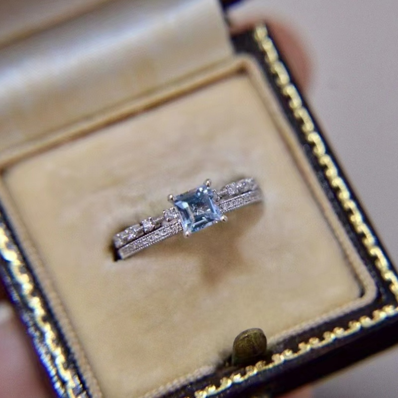 Aquamarine Double Design Gemstone Ring за момиче