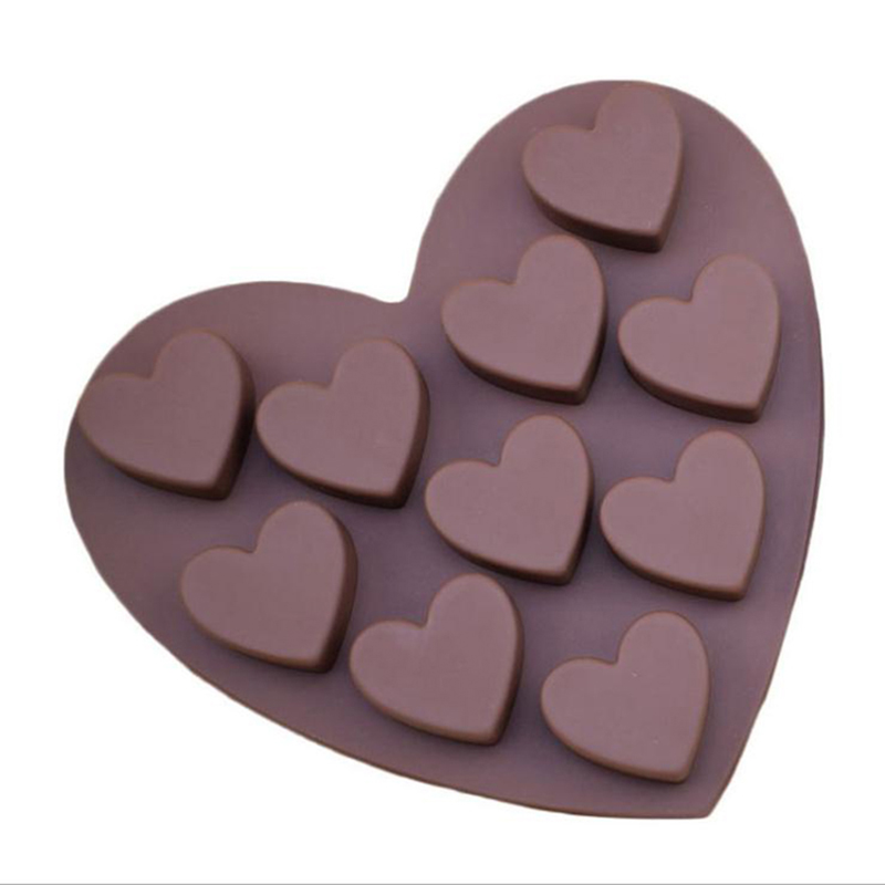 10 кухини Сърце във форма Силиконова плесен за печене Шоколадов сапун Фондан Пудин