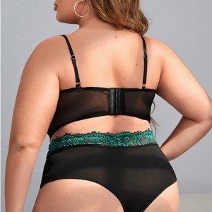 Флорална дантелена лицева секси бельо комплект с един чифт пръстен за крака