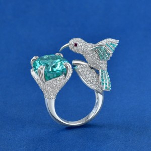 Нов дизайн Sterling Silver 925 с AAAAA ZIRCON Stone Bird Ring, готов за изпращане