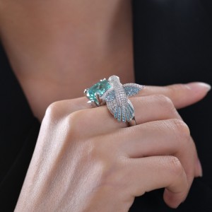 Нов дизайн Sterling Silver 925 с AAAAA ZIRCON Stone Bird Ring, готов за изпращане