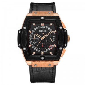Baogela Brand Fashion Mens Sports Waterproof Calendar Wats Watch Square многофункционална силиконова лента Мъжки часовник 1703 Rose Black