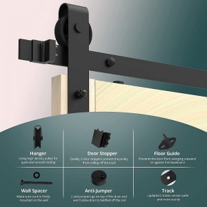 BR001 6ft Heavy Duty Sturdy Sliding Barn Hardware Kits J Shape Hanger за една врата, черна въглеродна стомана