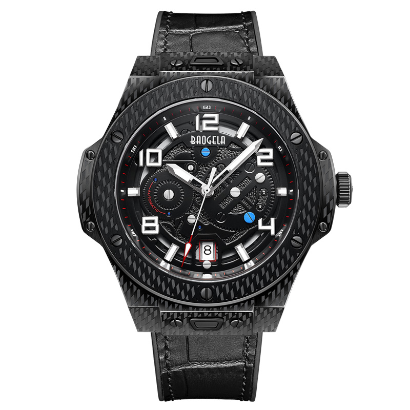 Baogela Men 'S Watch Mechanical Watch Автоматичен кухи модни мъже светещ голям циферблат 50м водоустойчив часовник 2001 черен