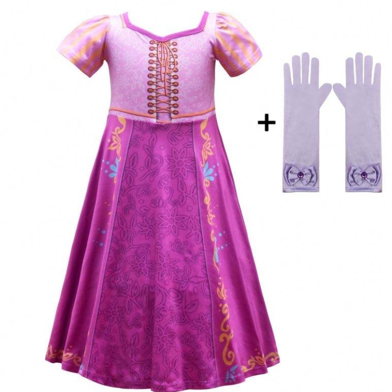 Нов стил Rapunzel Girls Long Dress Косплей костюм Ice Princess Carton Пола за парти 3753