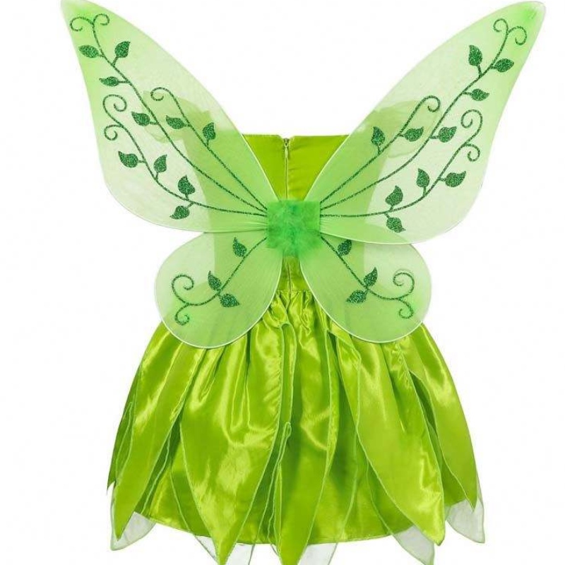 Малко дете хлапе Хелоуин Косплей рожден ден тоалети комплект танцуващи пеперуди зелено приказно крило Tinker Bell рокля 2-10t HCTB-001