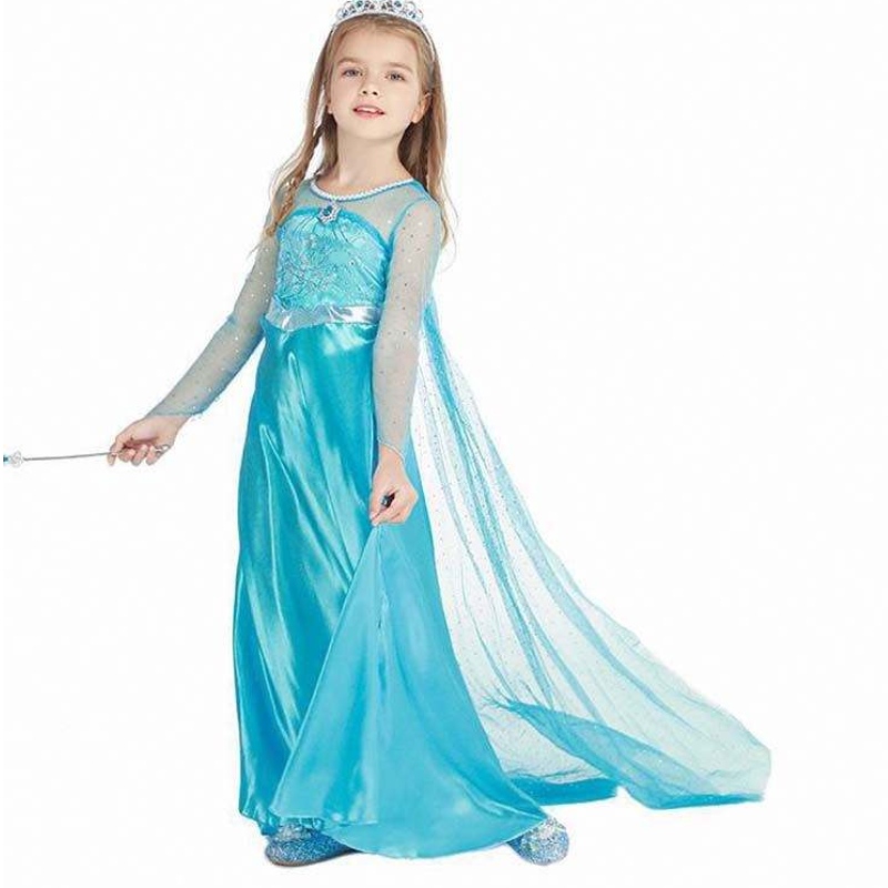 Детци, които носят детско парти косплей костюм с дълъг ръкав пайети момиче elsa рокля комплект нова рокля Elsa anna 3-8t hcgd-001