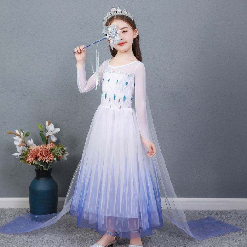 Baige Kids Girl Fancy Cosplay Long Cape Cosplay Party Princess Elsa Ressing Costume