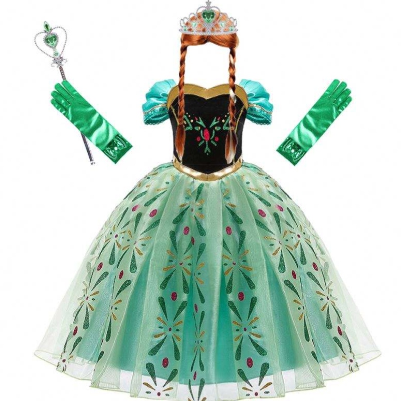 Анна рокля за момиче косплей снежна кралица принцеса костюм деца Хелоуин дрехи деца рожден ден карнавална рокля и перука