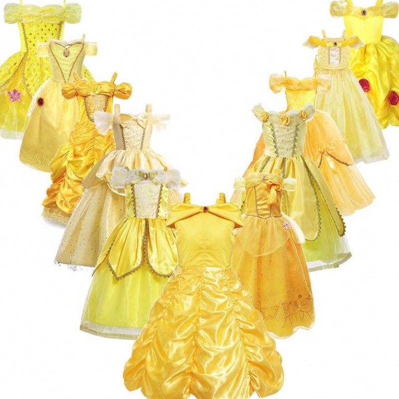 Момичета Belle Princess Dress Kids Belle Cosplay Costumes Baby Girl Ress Up Frock Yellow Fance For Toddler Halloween Party