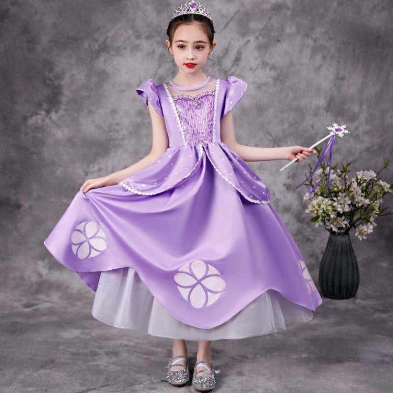 Baige Purple Sofia Rapunzel Elsa Anna Belle Princess Dress TV Movie Костюми София принцеса за момиче