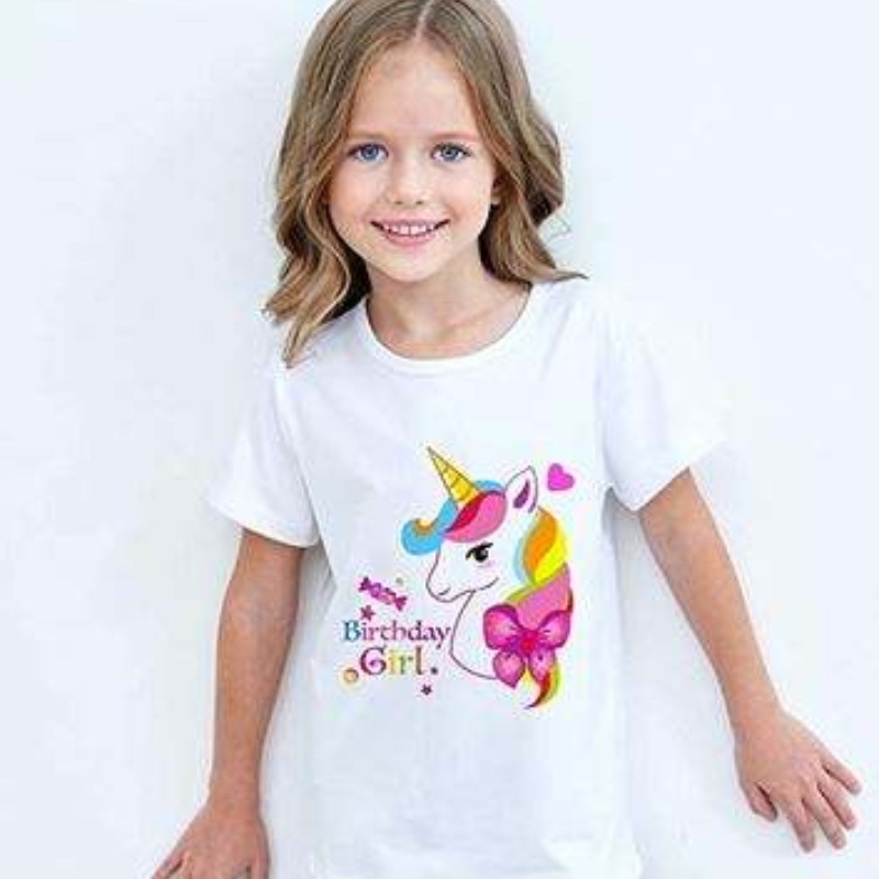 Baige Girl Summer Shortlaved Cute Cute Unicorn Printted Cotton Thryger Rainbow Tutu Performance Perfice