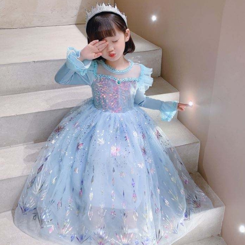 Baige Wholesale Ball Bown Party Princess Dress Halloween деца рожден ден косплей костюм с дълъг ръкав Elsa рокля