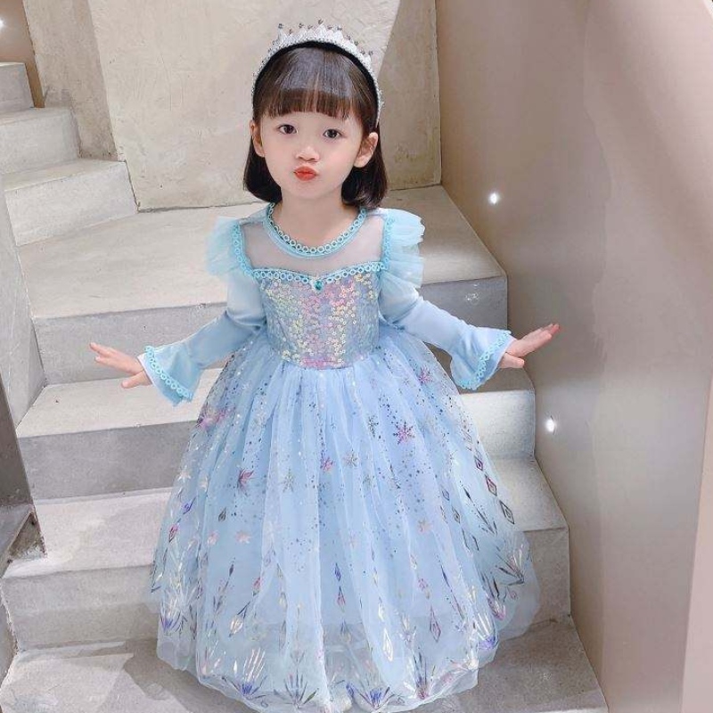 Baige Wholesale Ball Bown Party Princess Dress Halloween деца рожден ден косплей костюм с дълъг ръкав Elsa рокля