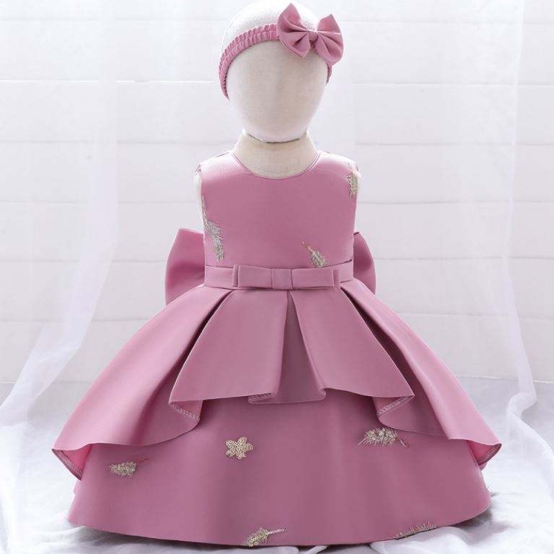 Baige Baby Frock Design 1 година рокля рокля момиче принцеса цветни рокли с безплатна лента за глава