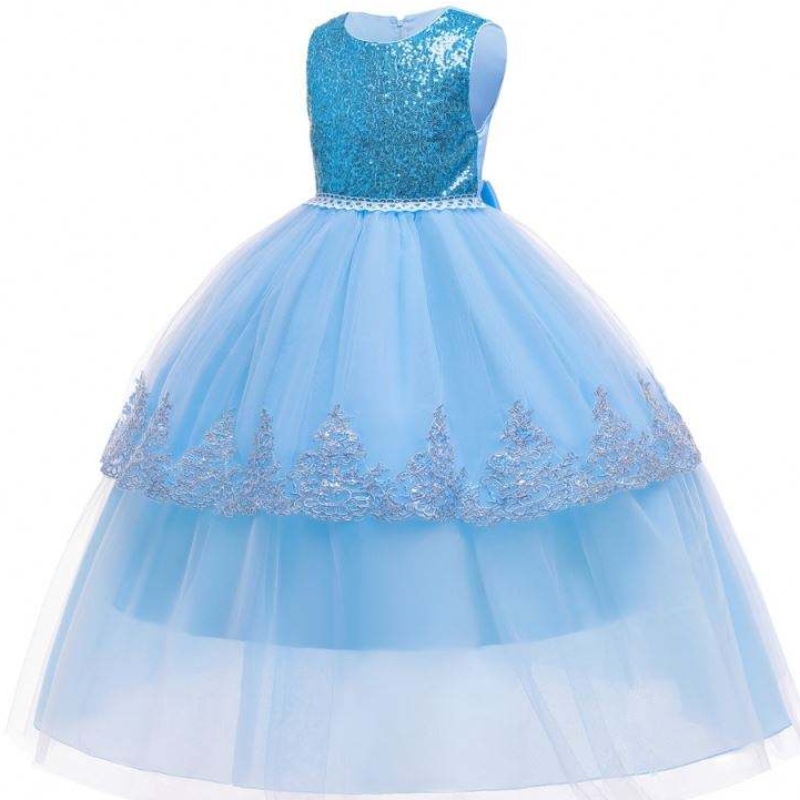 Baige Elegant Seegined Princess Dress Design за деца дрехи момичета лято дълги рокли 2022