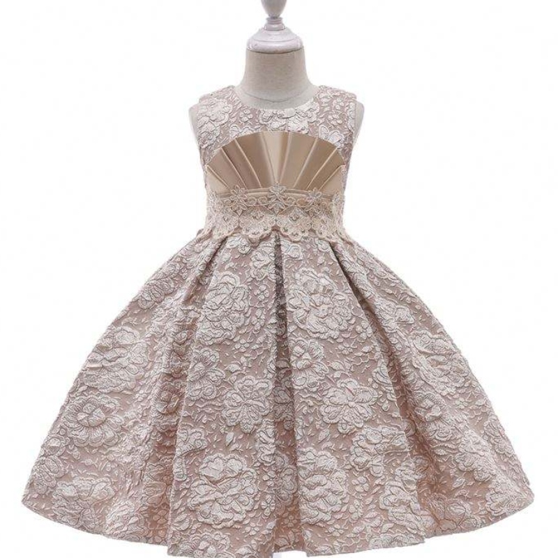 Baige New Arrival Single Jacquard Elegant Baby Girls Dress Stock Puffy Kids Frock Girl Dress L5253