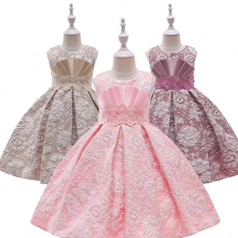 Baige New Arrival Single Jacquard Elegant Baby Girls Dress Stock Puffy Kids Frock Girl Dress L5253