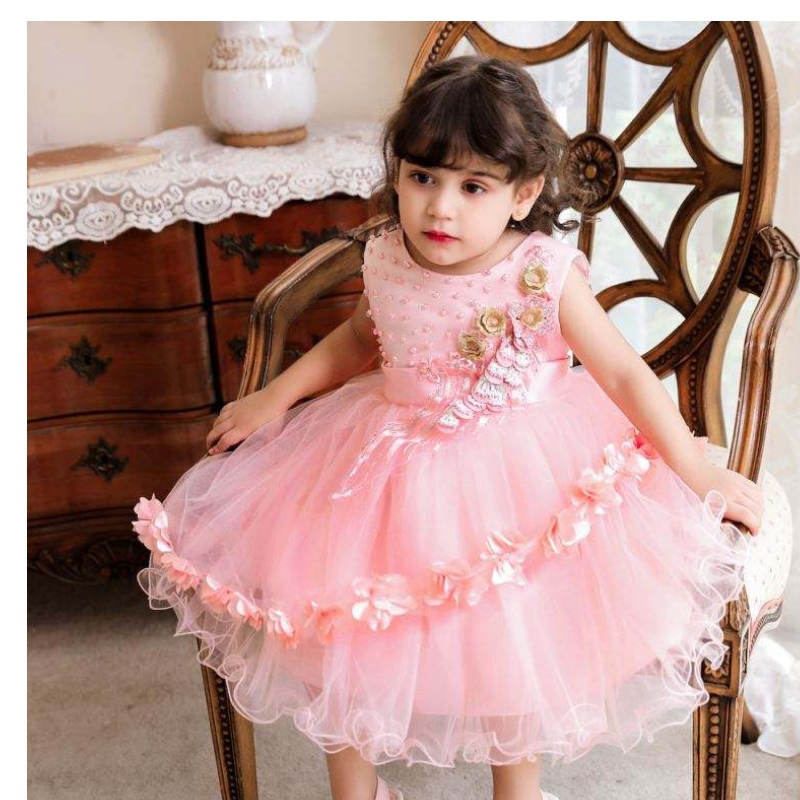 Baige Wholesale Kids Clothing Fortly Loweve Princess Dress Baby Girl Кръщение и кръщене на фрок