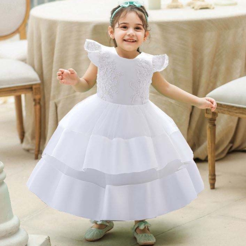 Baige Fashion Flower Listline Kids Clothing Party Носете флорални отпечатани деца момиче бутикова рокля за момиче 0-2 години