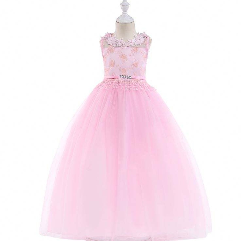 Baige New Style Kids Party Dress Girls Сватбени рокли Булчинска рокля розово цвете деца вечерно облекло