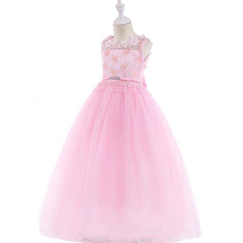 Baige New Style Kids Party Dress Girls Сватбени рокли Булчинска рокля розово цвете деца вечерно облекло