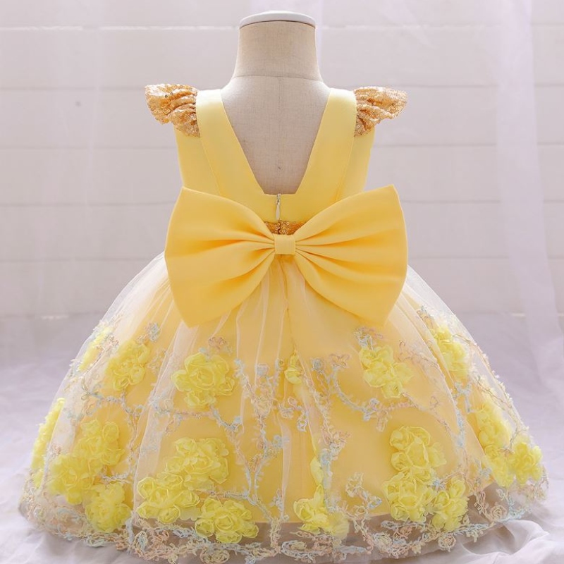 Baige New Arrival Formal Pink Flower Girls рокли малко дете деца апликация бебе рожден ден рокля рокля