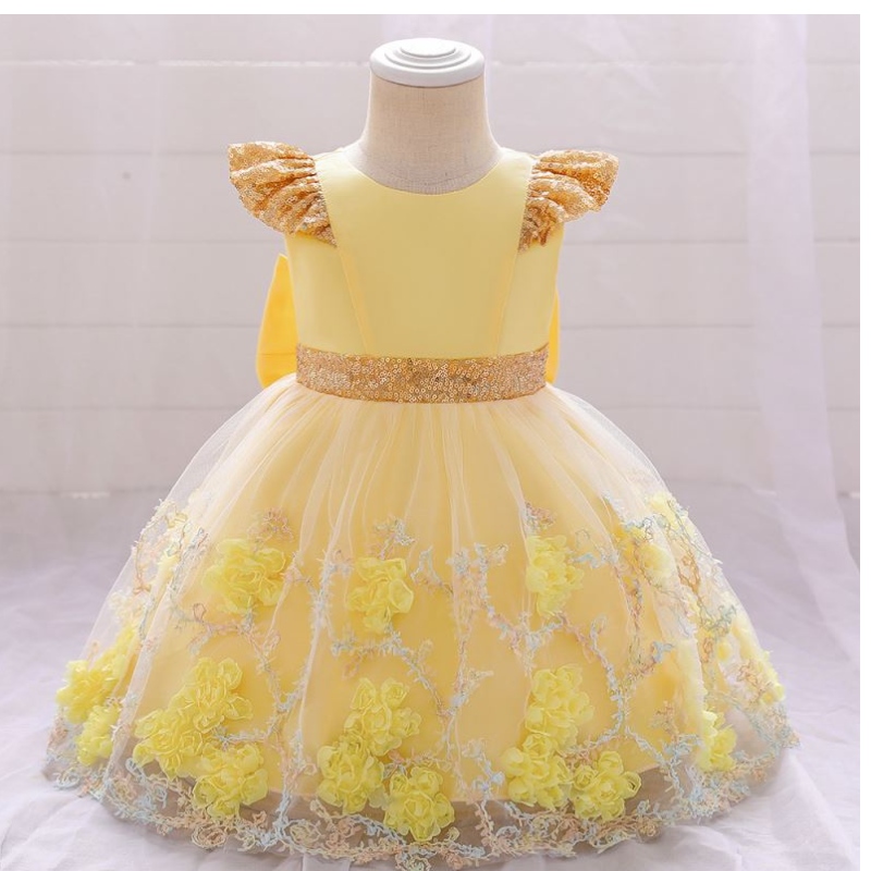 Baige New Arrival Formal Pink Flower Girls рокли малко дете деца апликация бебе рожден ден рокля рокля