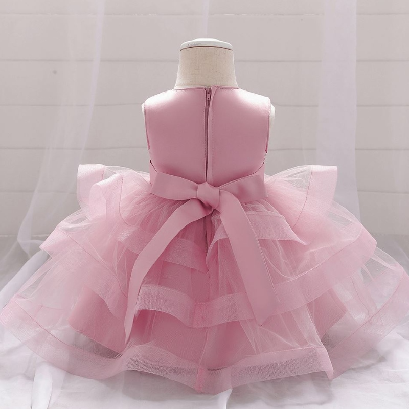 Baige Wholesale Embrodery Pearl Bow Design Party Baby Girls Ress Birthday Party Kids Frock L1929XZ