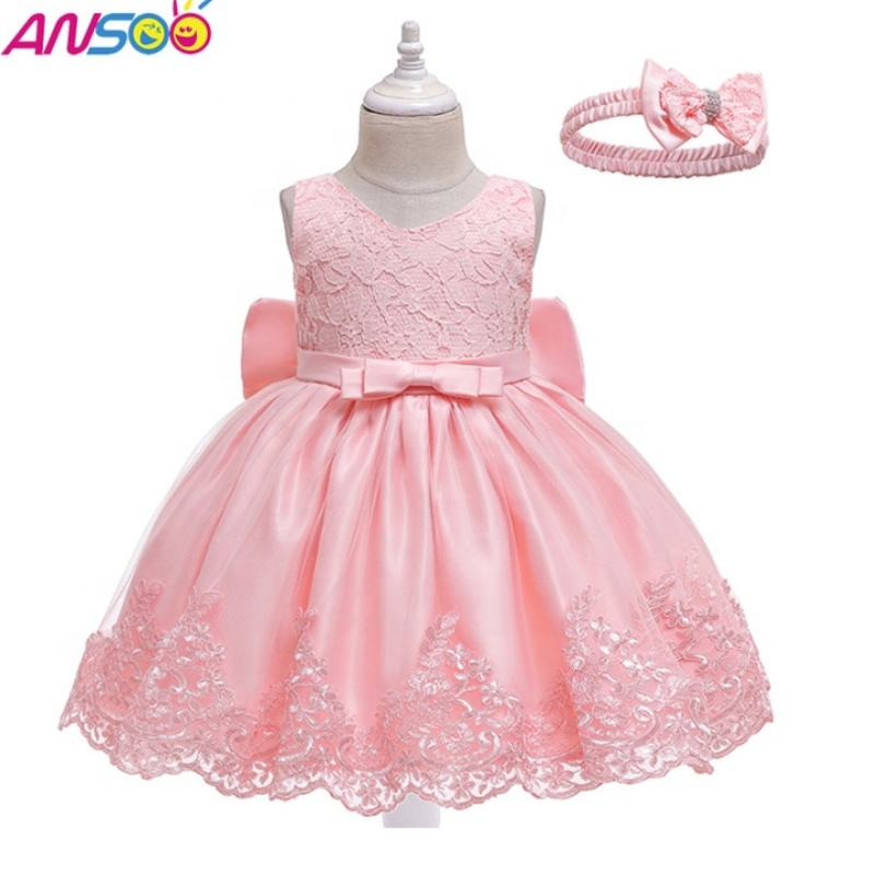 Baige Baby Girl Clother Ball Bown Princess Dress Beltal Официално кръщение на рождения ден парти деца цветя момиче рокли с голям лък